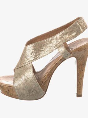 DIANE VON FURSTENBERG Metallic Gold Cork-Platform Slingback Heels